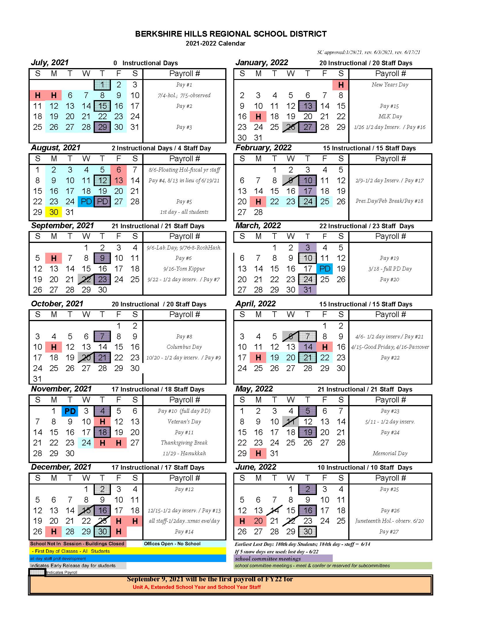 District Academic Calendar Muddy Brook Regional Elementary School